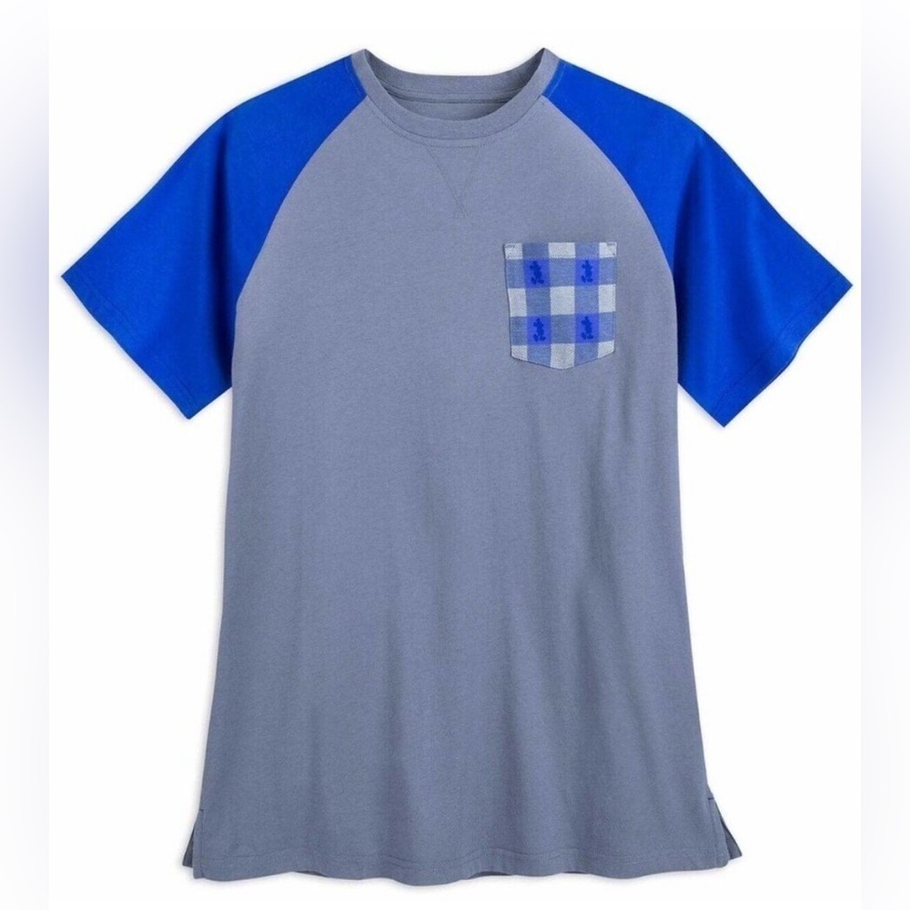 Disney Parks Exclusive Mickey Mouse Pocket T-Shirt Blue Plaid SZ XL